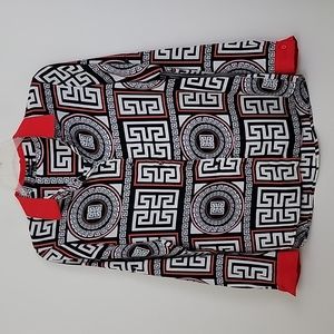 Fashion Nova Red, Black & White Geometric Blouse L